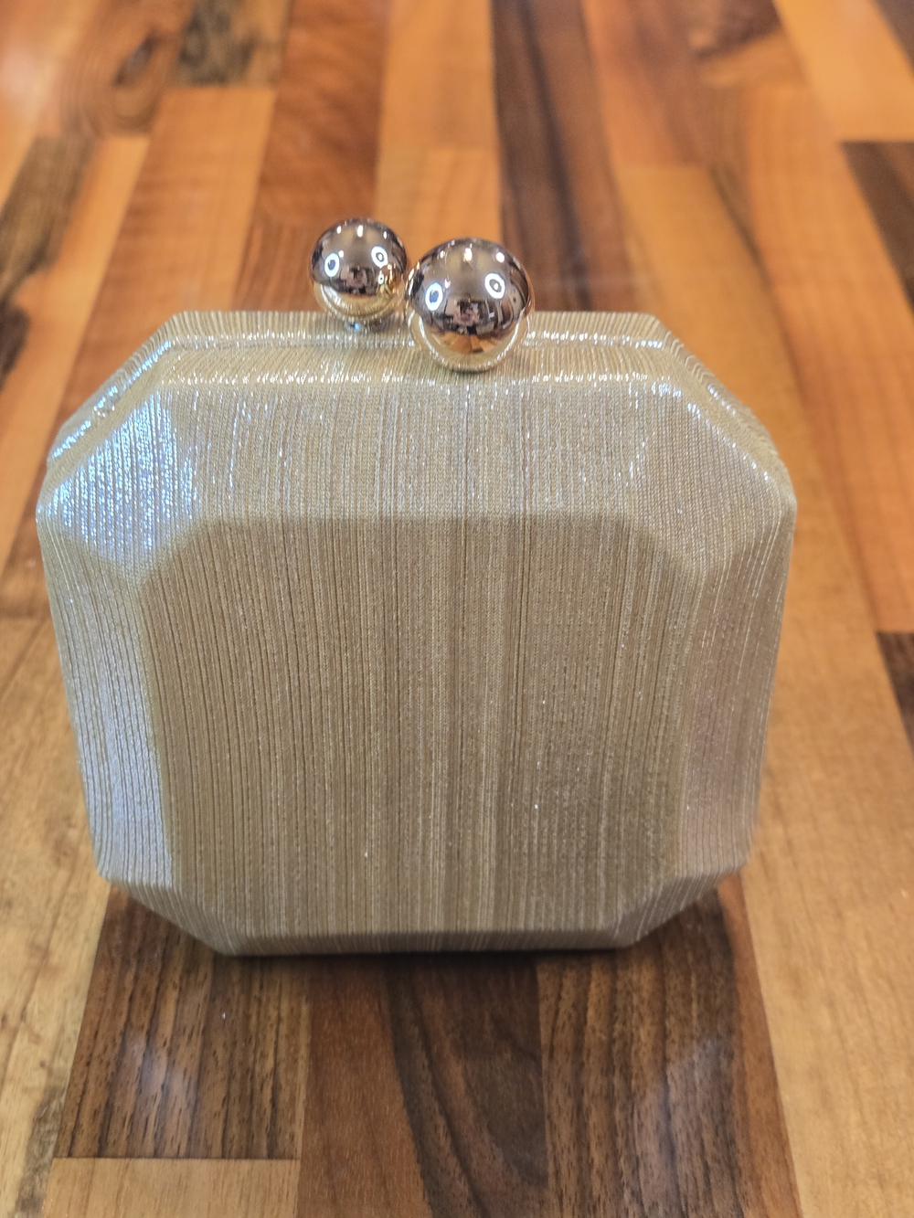 Anthropologie Gold Shimmer Hexagon Minaudière Clutch